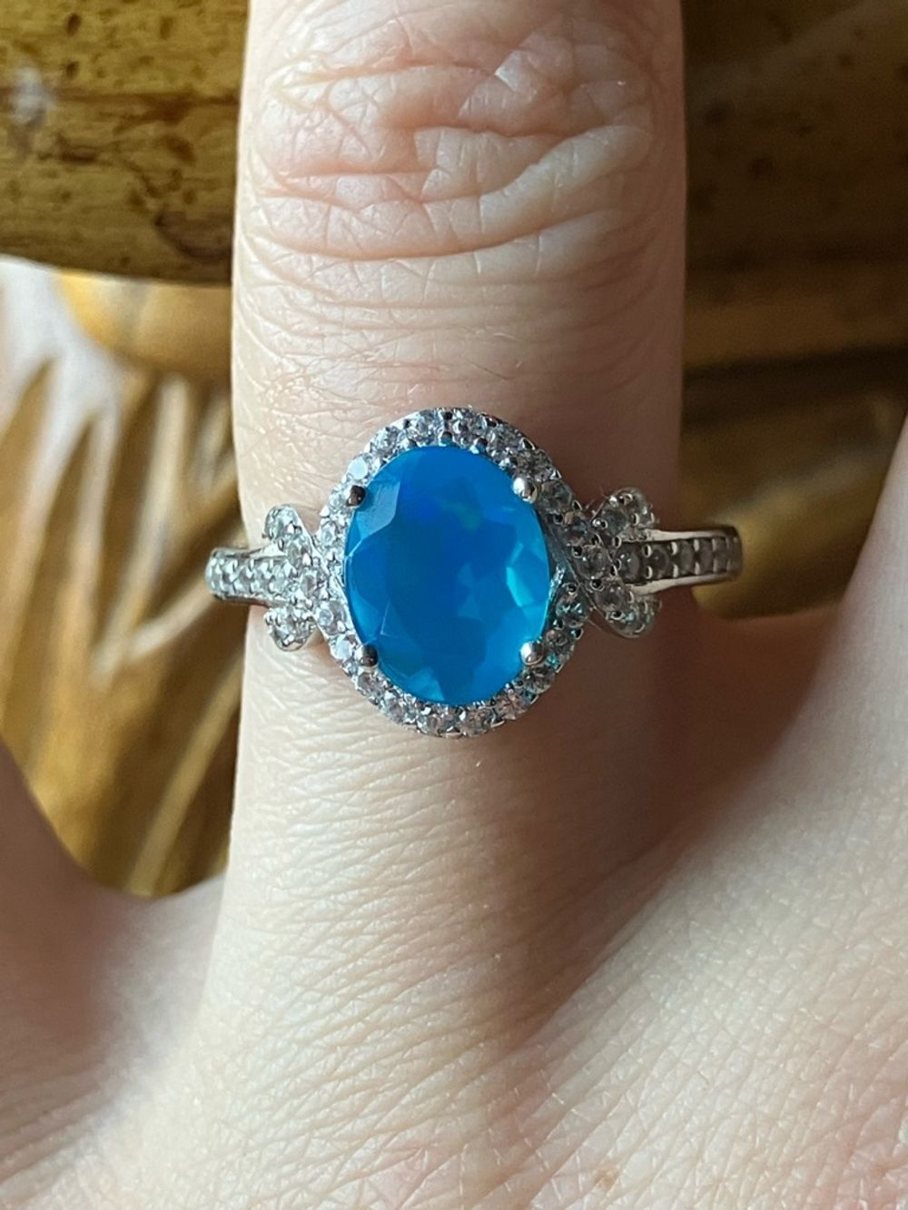Blue Ethiopian Opal Sterling Silver Ring Size 6.75